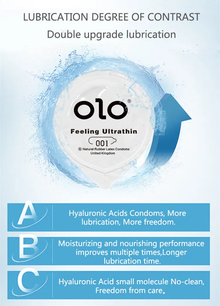 OLO Ultra Thin Condom 0.01 Feeling Penis Sleeve Hyaluronic Acids Rubber Latex Ejaculation Delay Condoms Intimate Sex Toy Product