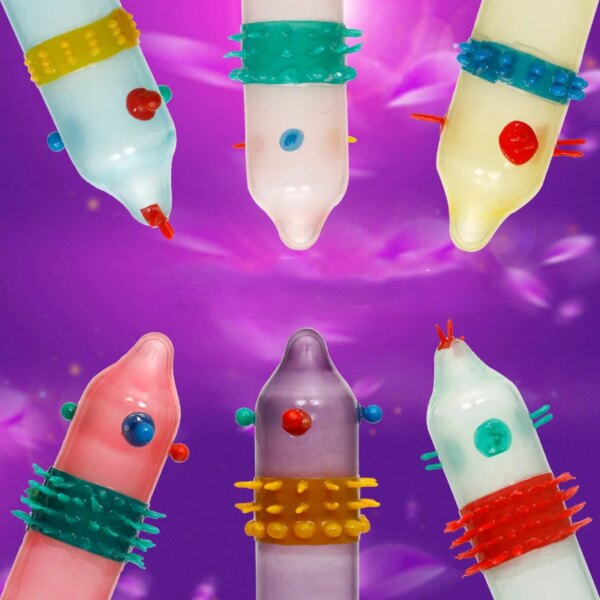 6PCS/Box Female G-spot Vaginal Stimulation Condoms Adult Sex Products Extra Sensitive Penis Sleeve Ribbed Dotted Spike Condom