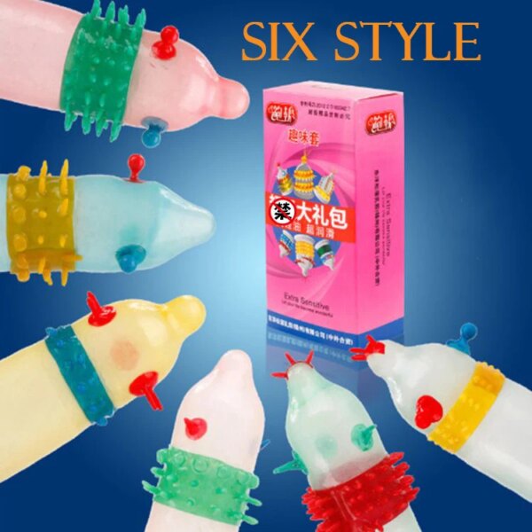 6PCS/Box Female G-spot Vaginal Stimulation Condoms Adult Sex Products Extra Sensitive Penis Sleeve Ribbed Dotted Spike Condom