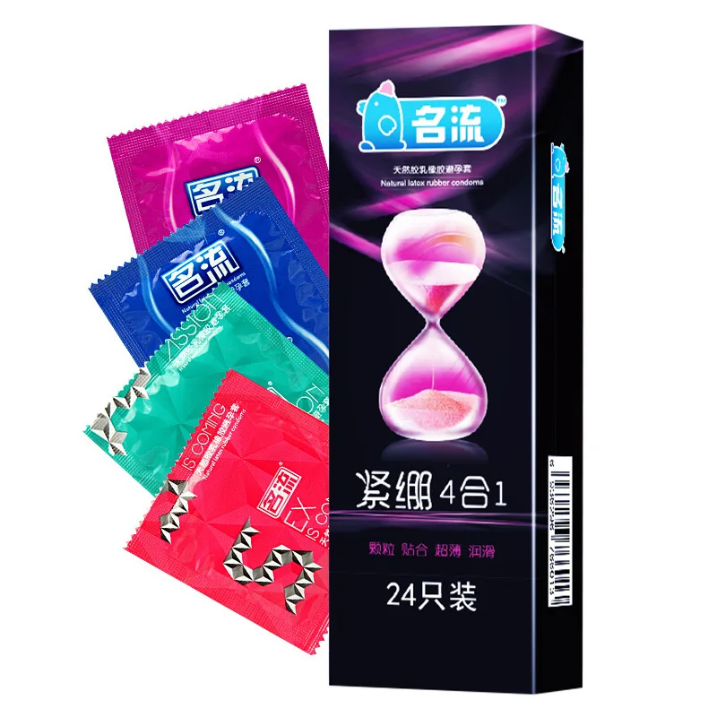 24Pcs Super Tight Long Lasting Hyaluronic Acid Condom Delay for Men 4-in-1 Style Natural Penis Sleeve Adult Products Sex Toys