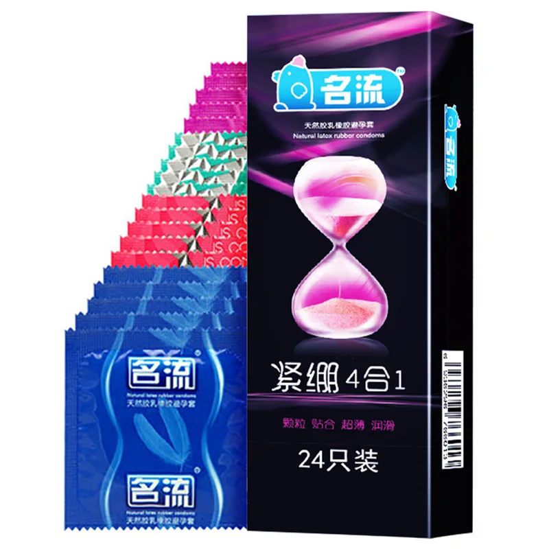 24Pcs Super Tight Long Lasting Hyaluronic Acid Condom Delay for Men 4-in-1 Style Natural Penis Sleeve Adult Products Sex Toys