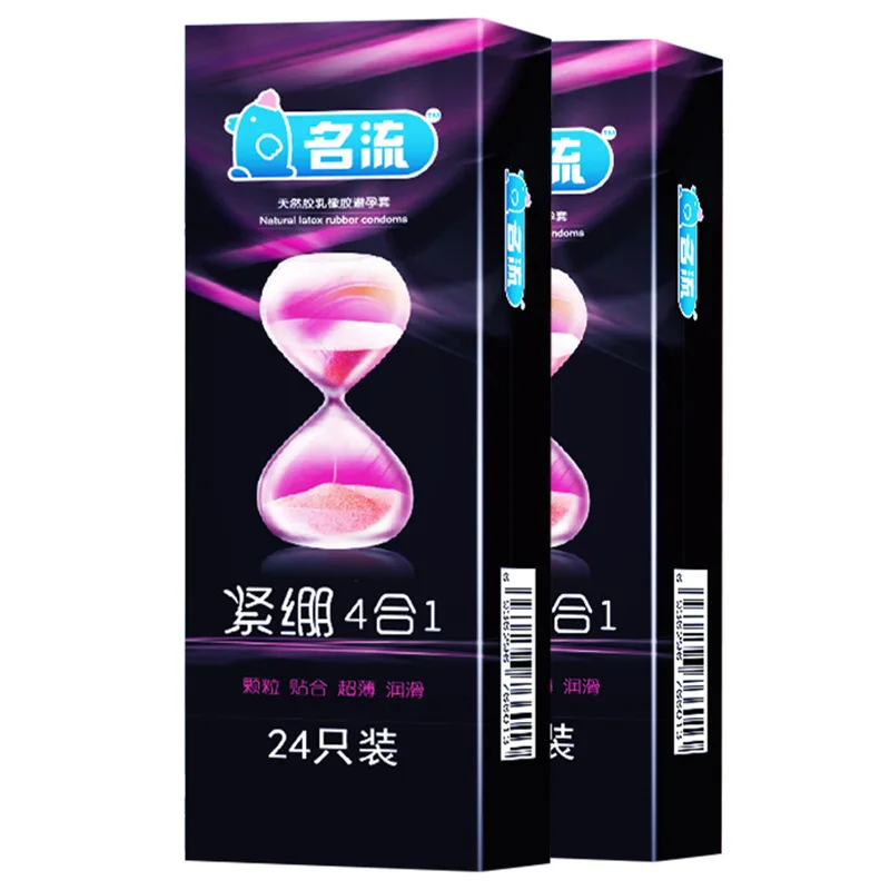 24Pcs Super Tight Long Lasting Hyaluronic Acid Condom Delay for Men 4-in-1 Style Natural Penis Sleeve Adult Products Sex Toys