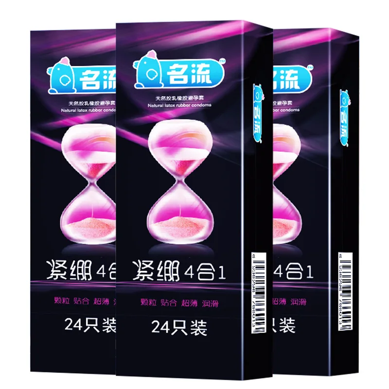 24Pcs Super Tight Long Lasting Hyaluronic Acid Condom Delay for Men 4-in-1 Style Natural Penis Sleeve Adult Products Sex Toys