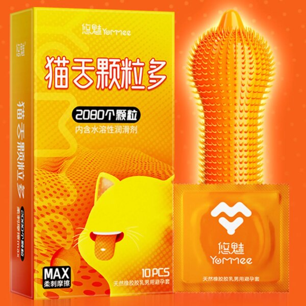 Big dots Condoms for men delay ejaculation Long Lasting Sensitivity spike Condom Cat tongue dense dotted penis sleeve for adults