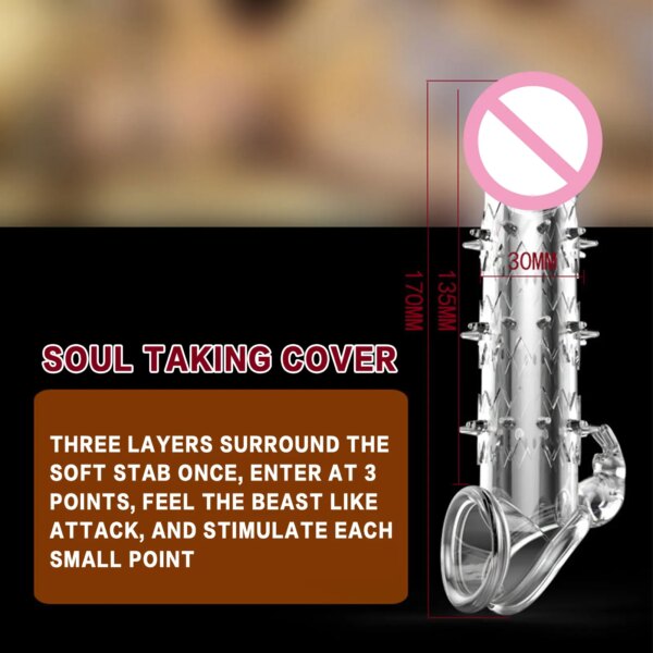 Reusable 3D Condoms Dick Extender Penis Enlarger Cock Sleeves with Dotted Ribbed Foreskin Ring Glans Sex Shop for Men Sex Toys