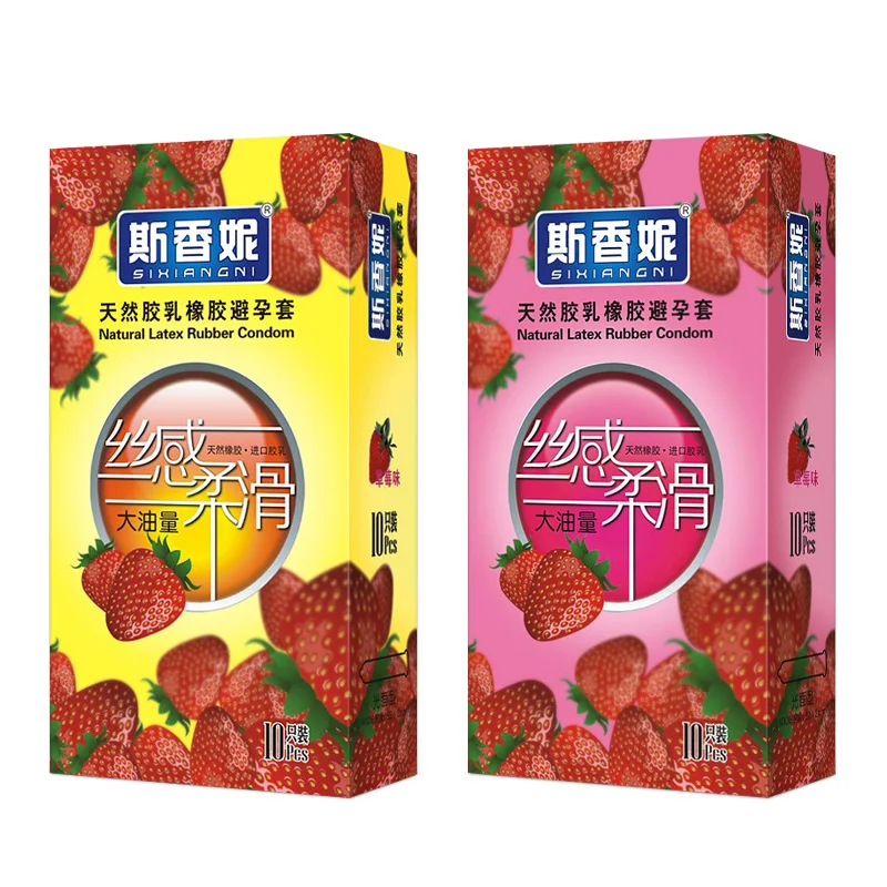 Strawberry Flavor Condoms Sex Toys For Men Women Vaginal Stimulation Condom Full Oil Ultra-thin Smooth Penis Sleeve adults 18+