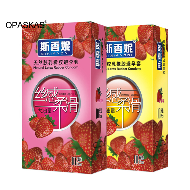 Strawberry Flavor Condoms Sex Toys For Men Women Vaginal Stimulation Condom Full Oil Ultra-thin Smooth Penis Sleeve adults 18+