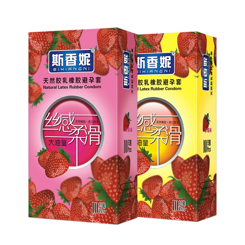 Strawberry Flavor Condoms Sex Toys For Men Women Vaginal Stimulation Condom Full Oil Ultra-thin Smooth Penis Sleeve adults 18+