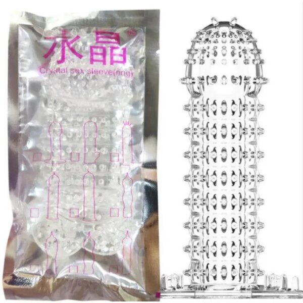 3D Large Particles Crystal Mace Penis Condoms with Spines Thick Penis Enlarger Delay Ejaculation Cock Ring for Sex Life Couples