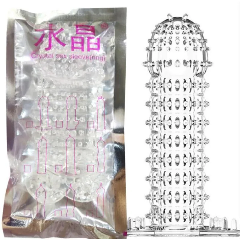 3D Large Particles Crystal Mace Penis Condoms with Spines Thick Penis Enlarger Delay Ejaculation Cock Ring for Sex Life Couples