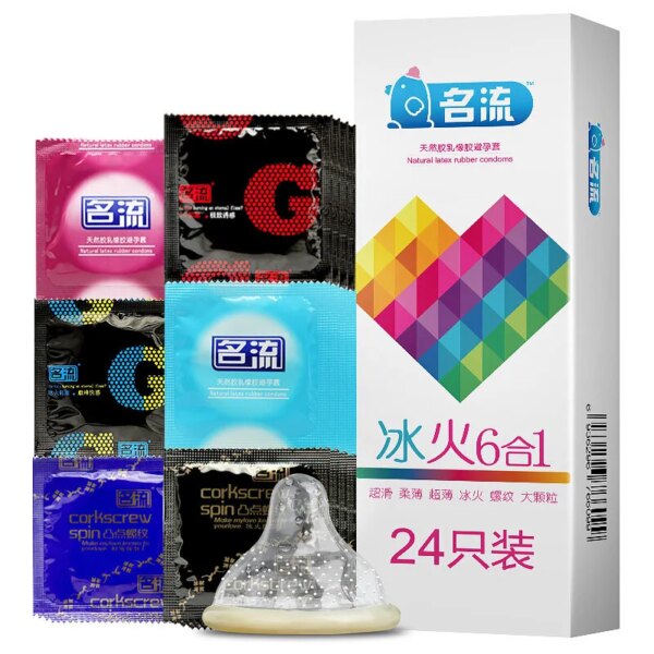 24pcs Multipack Condoms for Men Delay Ejaculation Ultra Thin Sensitive Dotted Ribbed Condom Mutual Climax Sexy Toys for Couples
