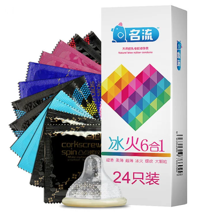 24pcs Multipack Condoms for Men Delay Ejaculation Ultra Thin Sensitive Dotted Ribbed Condom Mutual Climax Sexy Toys for Couples
