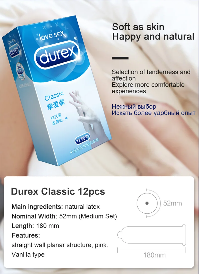 Durex 12 Pcs 4 Types Sensation Condoms High Quality Condoms for Men Latex Intimate Goods for Sex Contraception Penis Sleeve