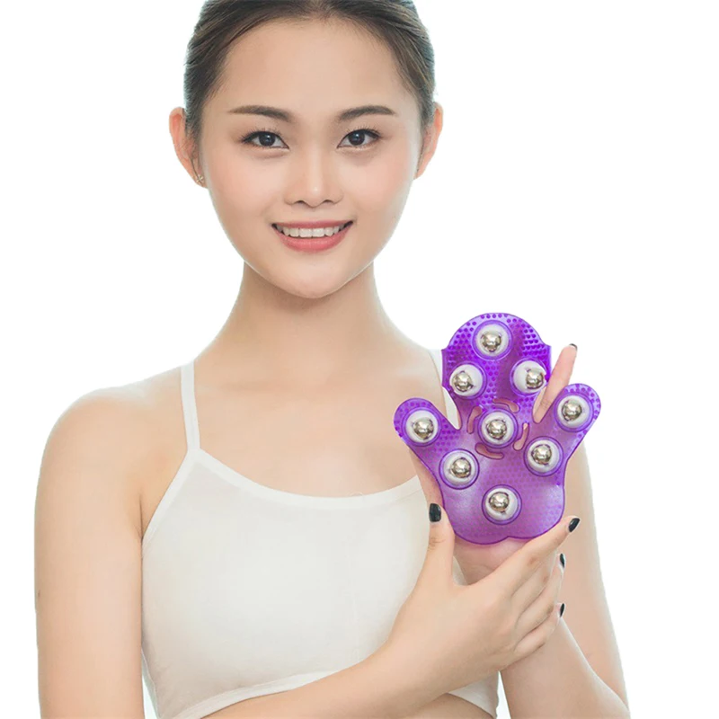 1PC Palm Shaped Massage Glove Body Massager With 9 360 Degree Roller Metal Roller
