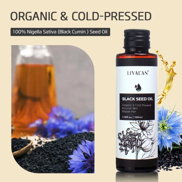 100ml Black Cumin Seed Oil For Hair Growth Thicken Hair Cold Pressed Liquid Nourish Nail Skin Anti-oxidant Body Massage