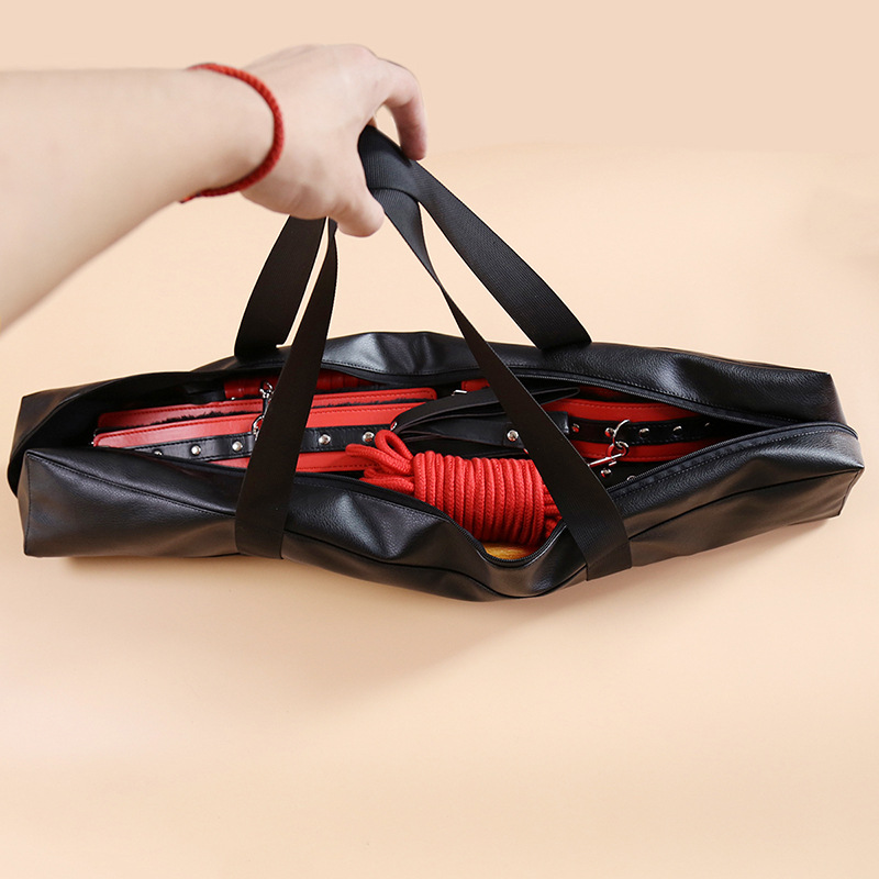 Adult Fun SM Factory Black Leather Sex Handbag Outdoor Storage Bag Luggage Bag Flirting Toys