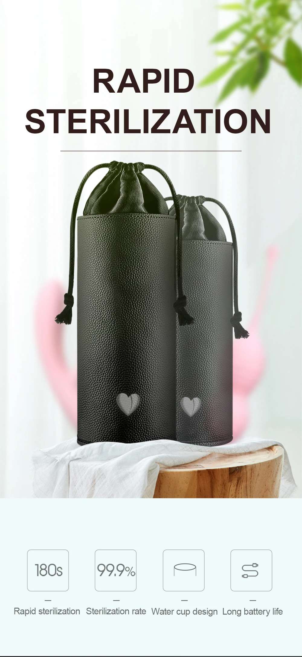 Portable 99% UV Sterilizing Storage Bag for Vibrator Dildo Masturbator Cup Adult Sex Toys Soft Sealable PU Big Space Box