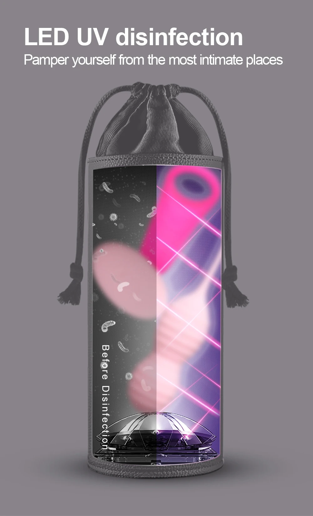 Portable 99% UV Sterilizing Storage Bag for Vibrator Dildo Masturbator Cup Adult Sex Toys Soft Sealable PU Big Space Box