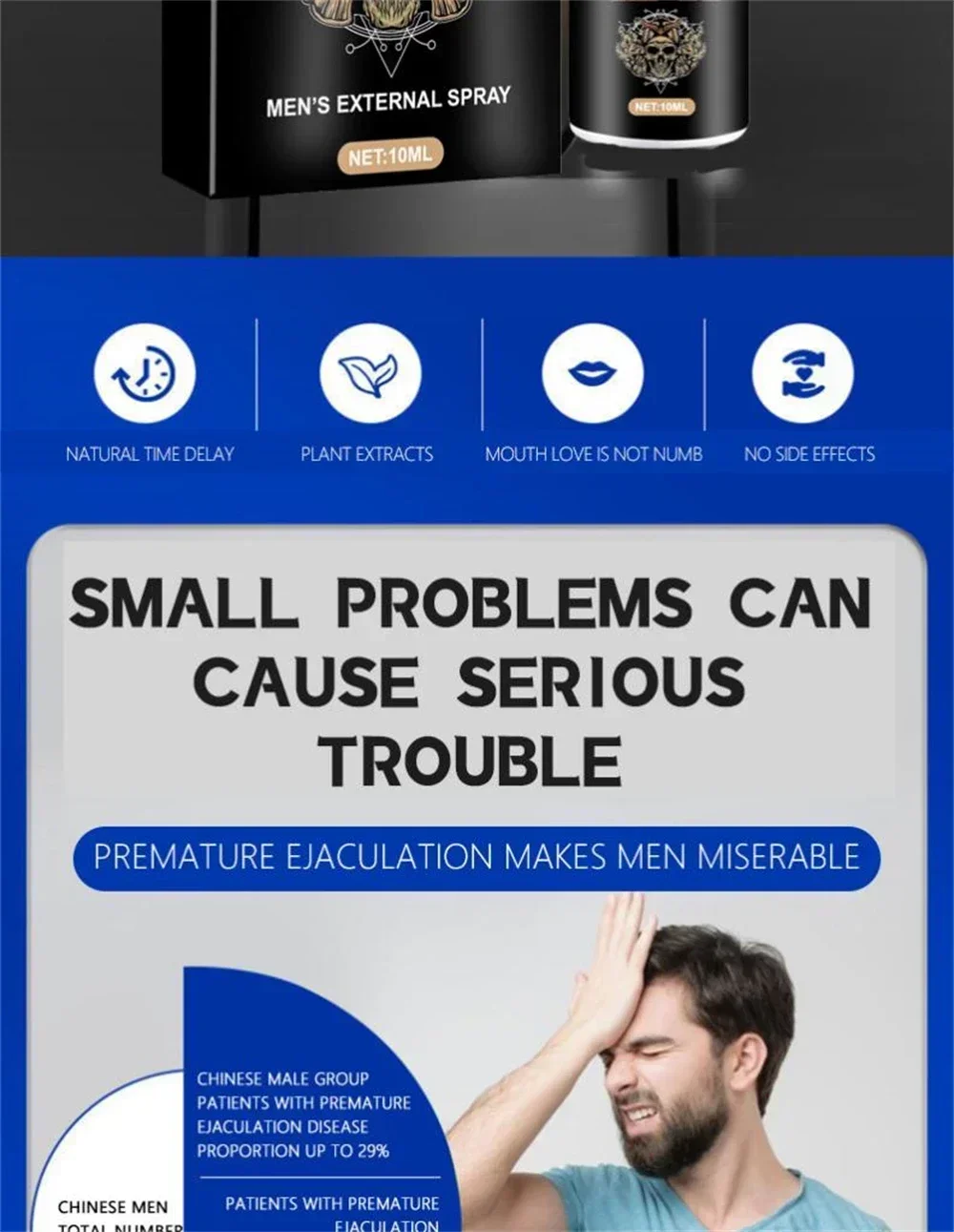 Man Lasting Long 60 Minutes Penis Enlargment Oil Sex Delay Spray Sex for Male External Use Anti Premature Ejaculation