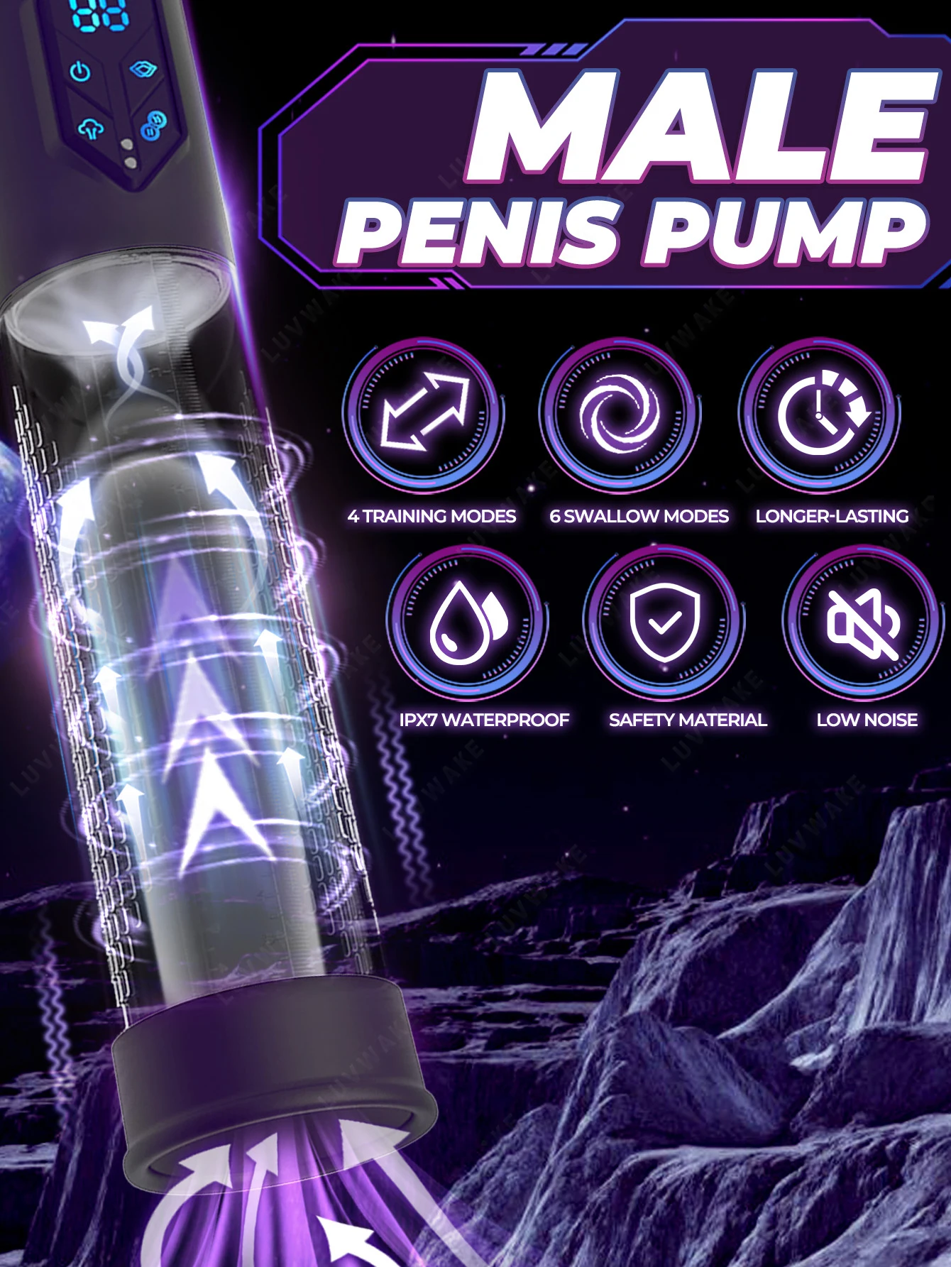 IPX7 Waterproof Electric Pump Penis Erection Enlargement Automatic Vacuum Pump for Men 4 Suction Masturbating Sex Toy for Men