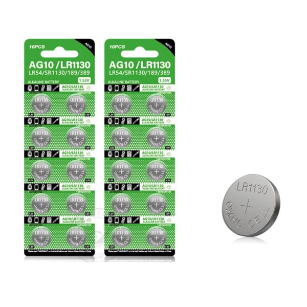 AG10 LR54 Cell Coin 1.55V SR54 389 189 LR1130 SR1130 Alkaline Button Batteries for Watch Toys Remote