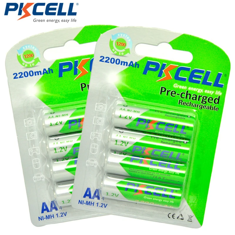 8PCS PKCELL 2200mAh AA Rechargeable Battery 1.2V NIMH 2A AA Pre-charged LSD Batteries and 2PC Battery holder for clock toys