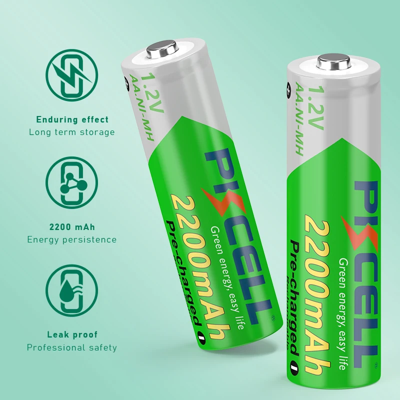 8PCS PKCELL 2200mAh AA Rechargeable Battery 1.2V NIMH 2A AA Pre-charged LSD Batteries and 2PC Battery holder for clock toys