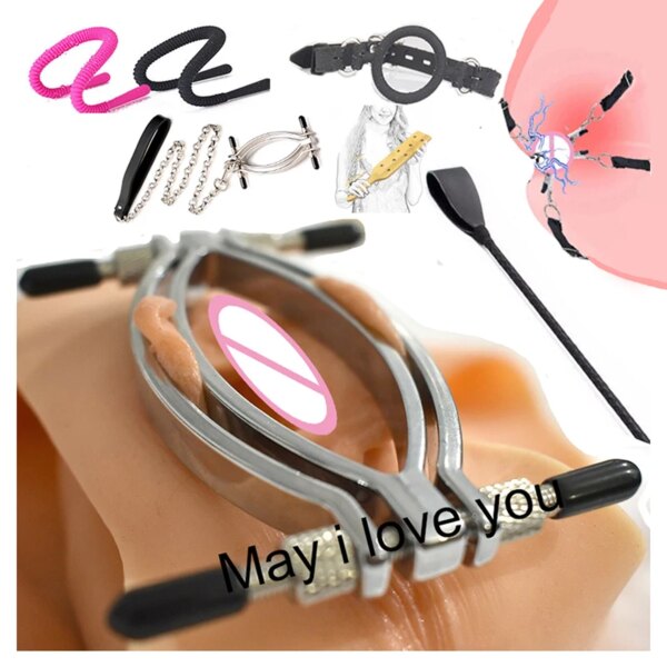 BDSM Labia Clamps Toy,Pussy Clitoris G-spot Speculum Spreader Lips of Vagina,Mouth Ring Gag,Adult Sex Whip Paddle,Bondage Gear