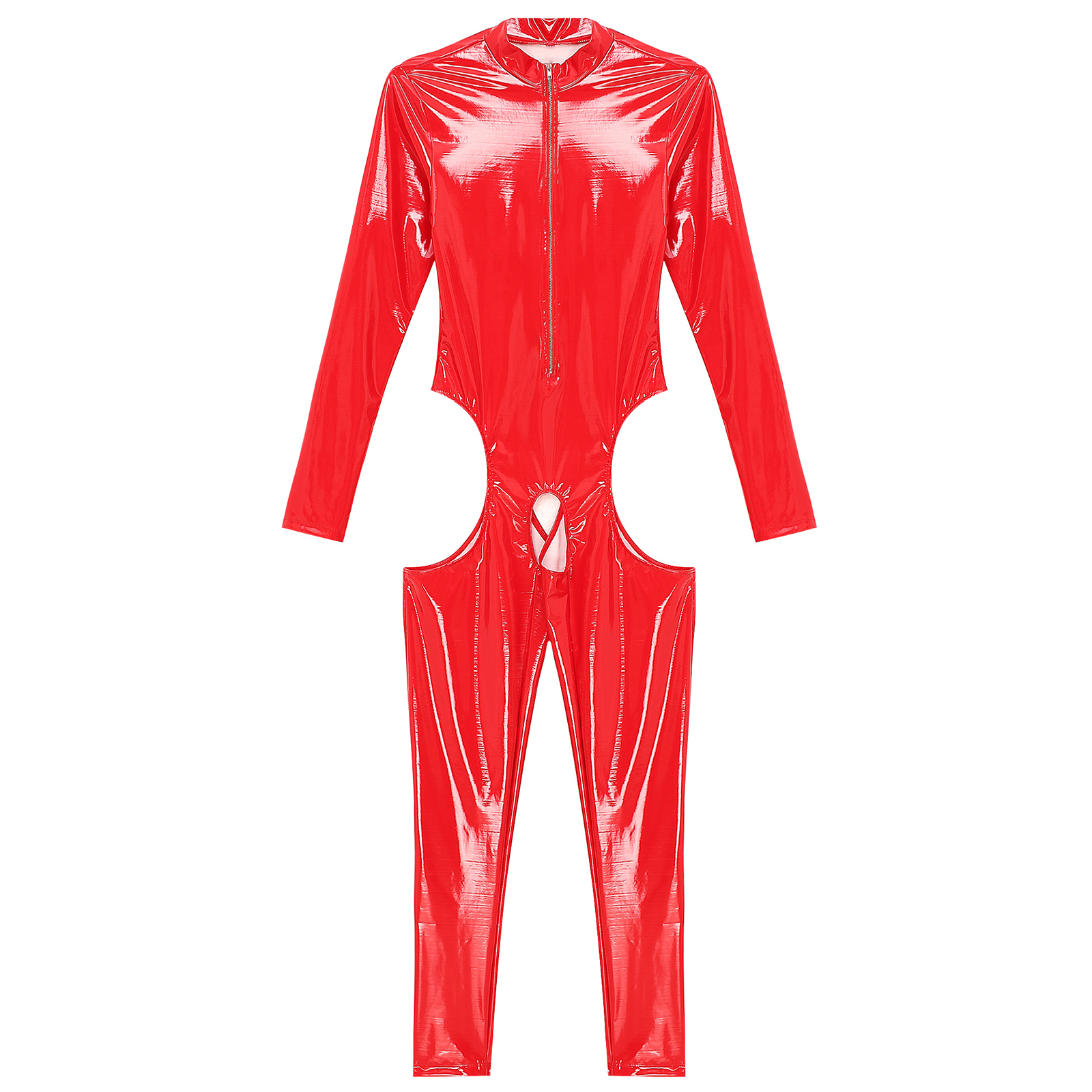 Women Sexy Hollow Out Latex Catsuit Leather Porn Open Crotch Party Costume Lingerie Full Bodysuit Night Rave Clubwear Overalls