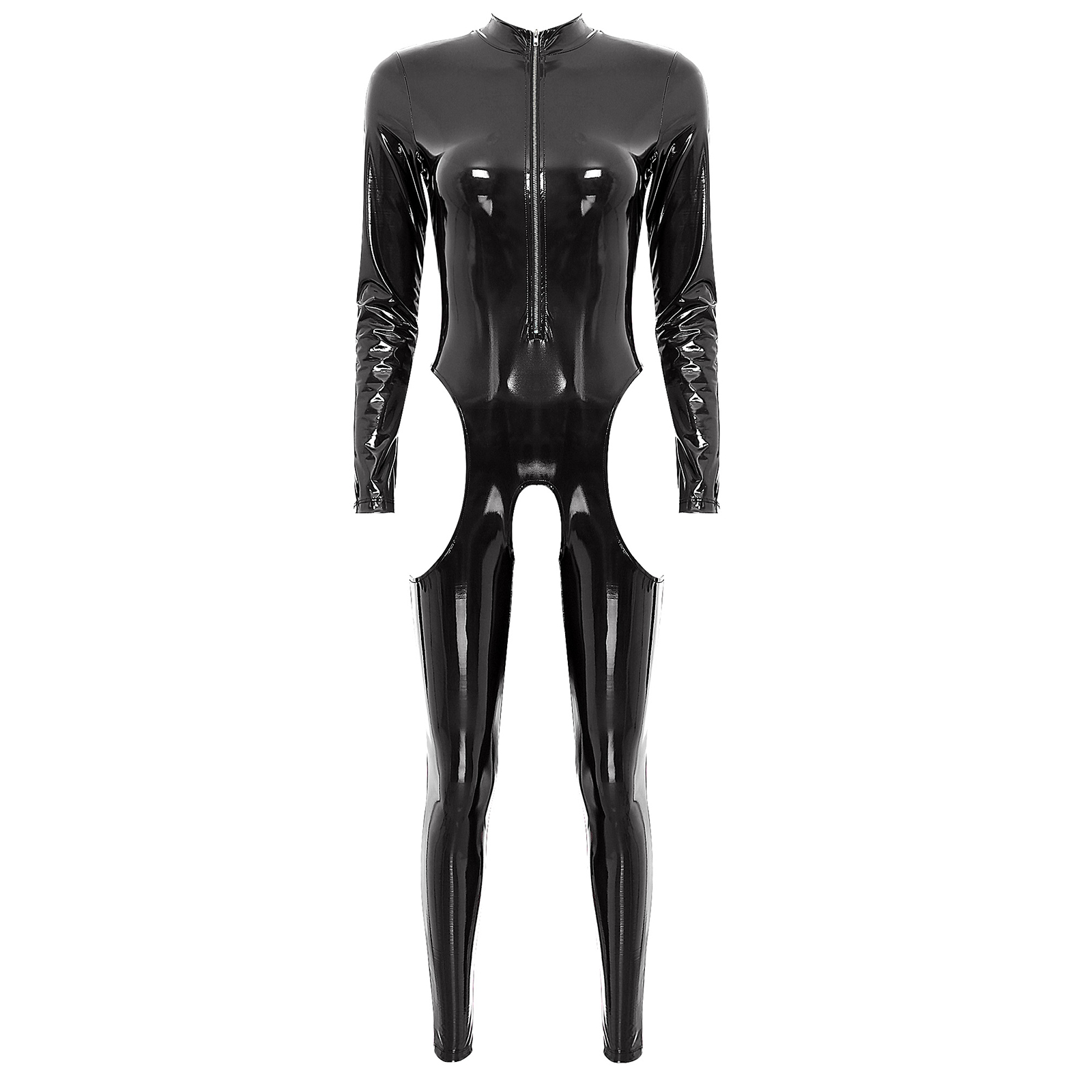 Women Sexy Hollow Out Latex Catsuit Leather Porn Open Crotch Party Costume Lingerie Full Bodysuit Night Rave Clubwear Overalls
