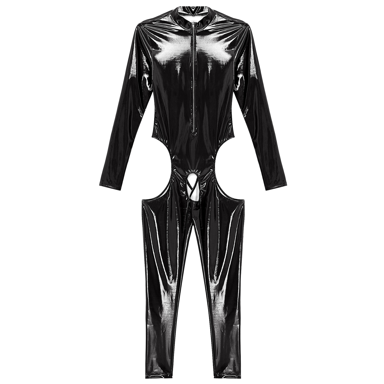 Women Sexy Hollow Out Latex Catsuit Leather Porn Open Crotch Party Costume Lingerie Full Bodysuit Night Rave Clubwear Overalls