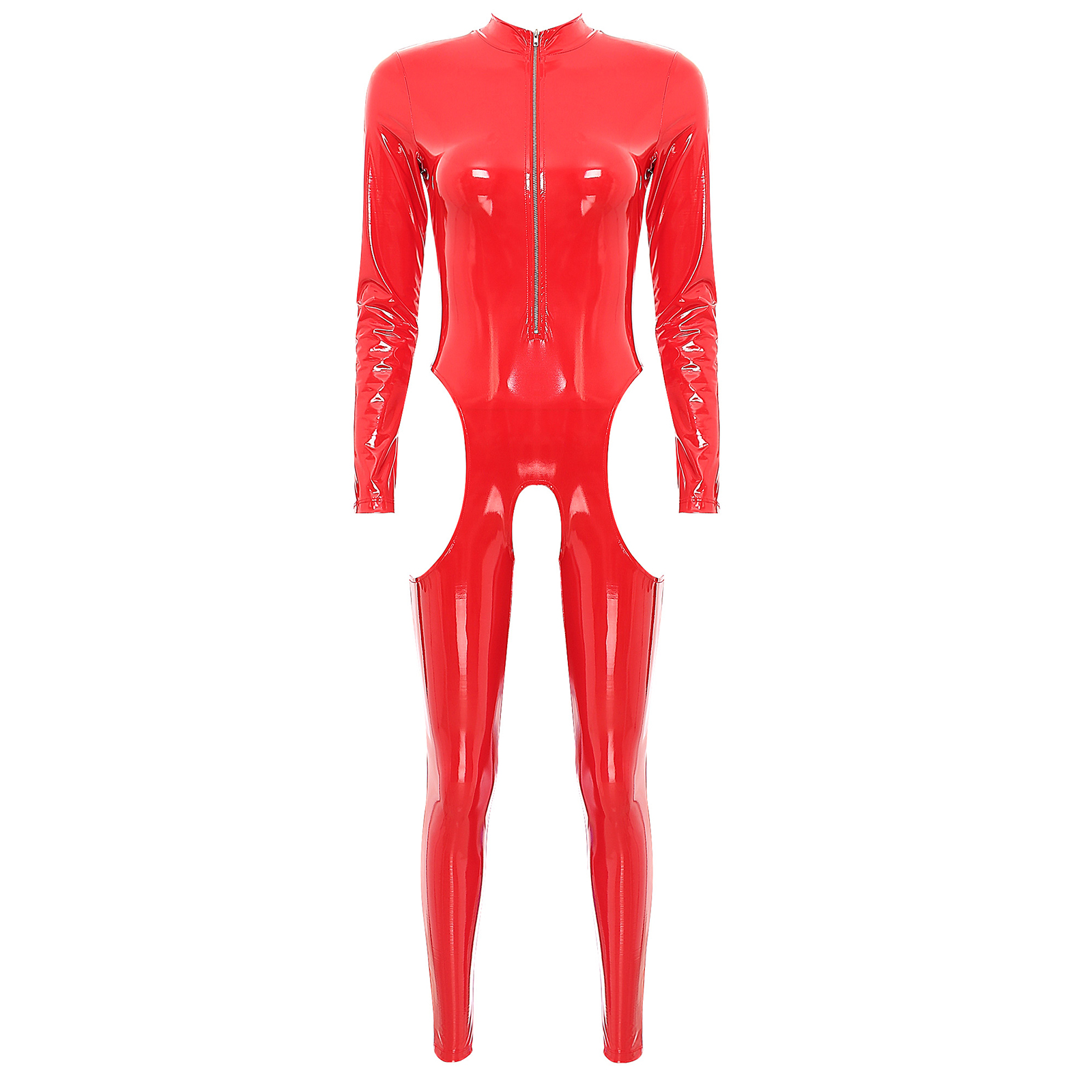 Women Sexy Hollow Out Latex Catsuit Leather Porn Open Crotch Party Costume Lingerie Full Bodysuit Night Rave Clubwear Overalls