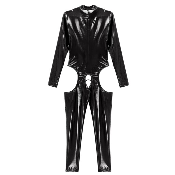 Women Sexy Hollow Out Latex Catsuit Leather Porn Open Crotch Party Costume Lingerie Full Bodysuit Night Rave Clubwear Overalls