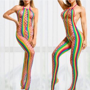 Hot Sexy Lingerie Women Beach Rainbow Colors Underwear Summer Swim Party Body Suit Exotic Dresses Fishnet Sleepwear