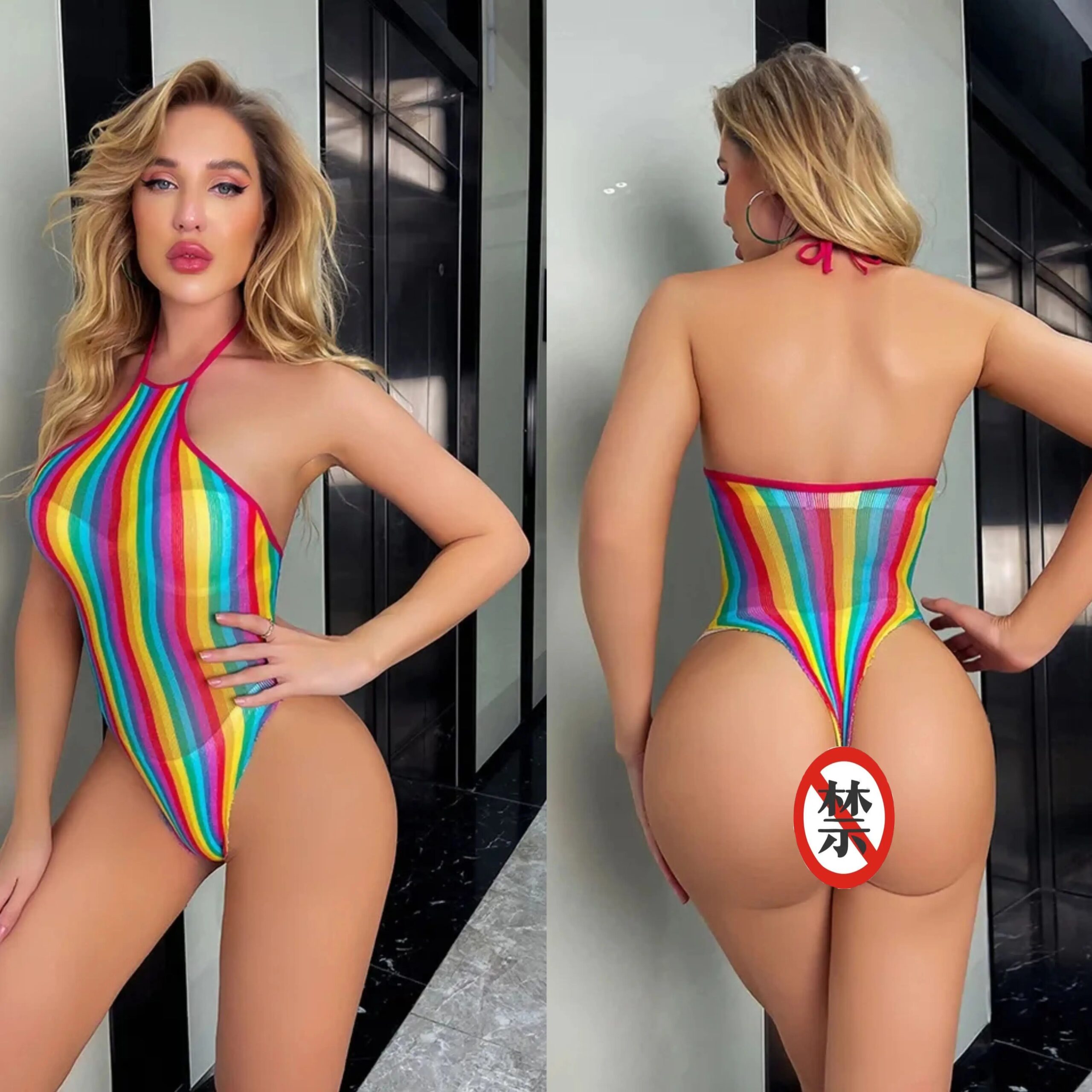 Hot Sexy Lingerie Women Beach Rainbow Colors Underwear Summer Swim Party Body Suit Exotic Dresses Fishnet Sleepwear