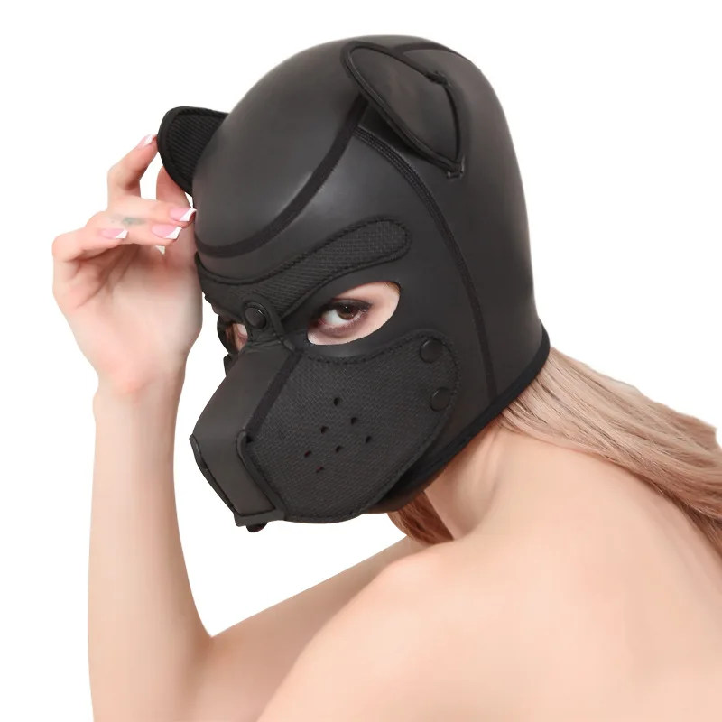 Party Masks Pup Puppy Play Dog Hood Sexy Neck Collar BDSM Bondage Kit Cosplay Full Head Ears Halloween Mask Sex Toy For Couples