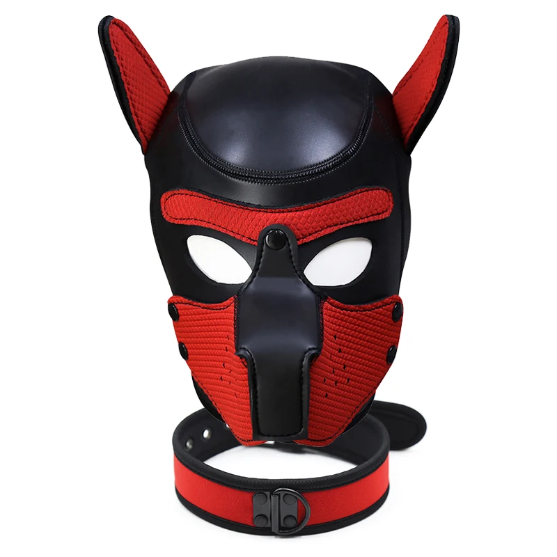 Party Masks Pup Puppy Play Dog Hood Sexy Neck Collar BDSM Bondage Kit Cosplay Full Head Ears Halloween Mask Sex Toy For Couples