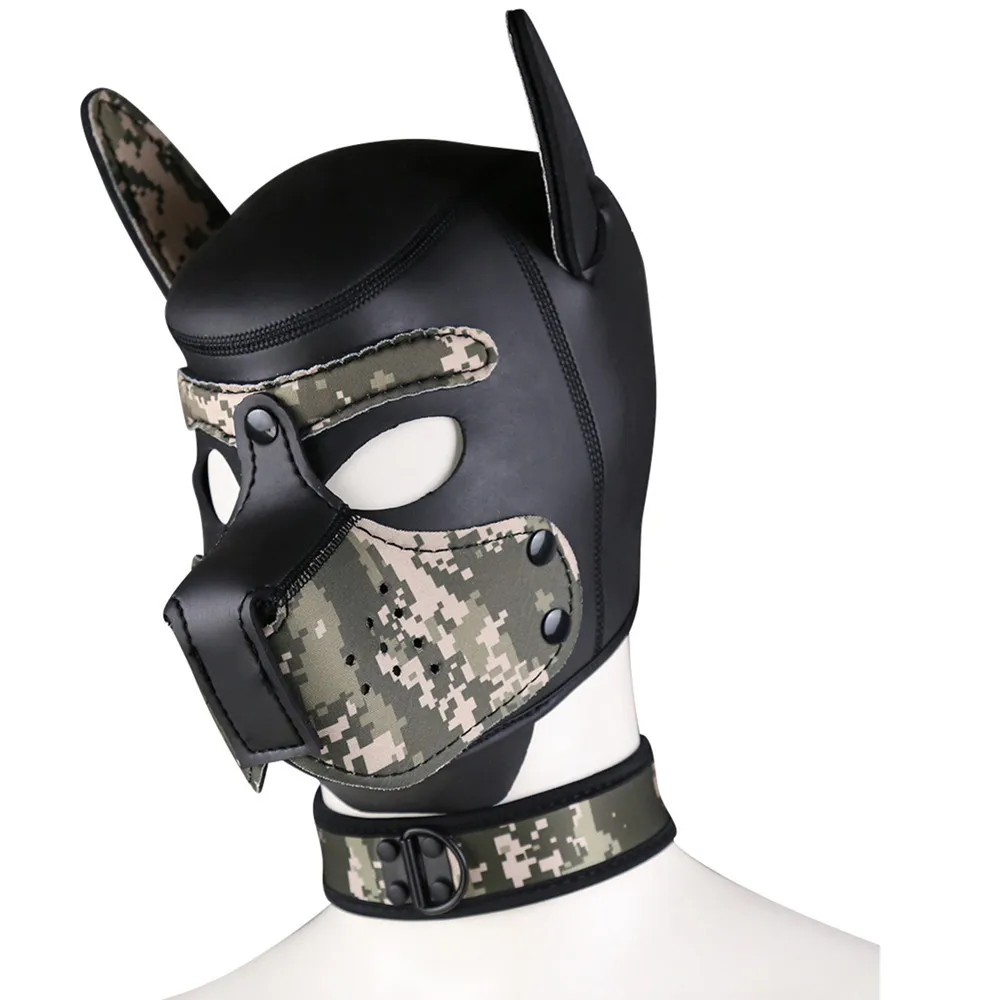 Party Masks Pup Puppy Play Dog Hood Sexy Neck Collar BDSM Bondage Kit Cosplay Full Head Ears Halloween Mask Sex Toy For Couples