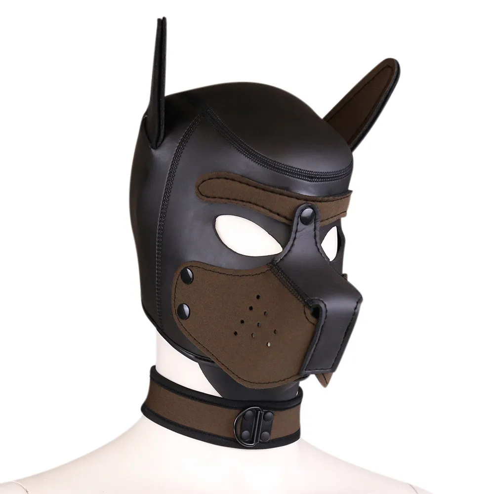 Party Masks Pup Puppy Play Dog Hood Sexy Neck Collar BDSM Bondage Kit Cosplay Full Head Ears Halloween Mask Sex Toy For Couples