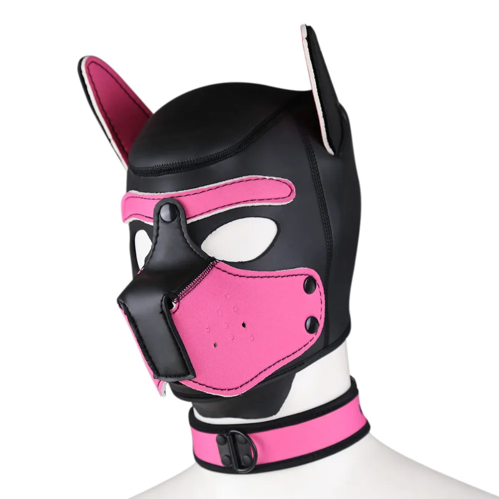 Party Masks Pup Puppy Play Dog Hood Sexy Neck Collar BDSM Bondage Kit Cosplay Full Head Ears Halloween Mask Sex Toy For Couples