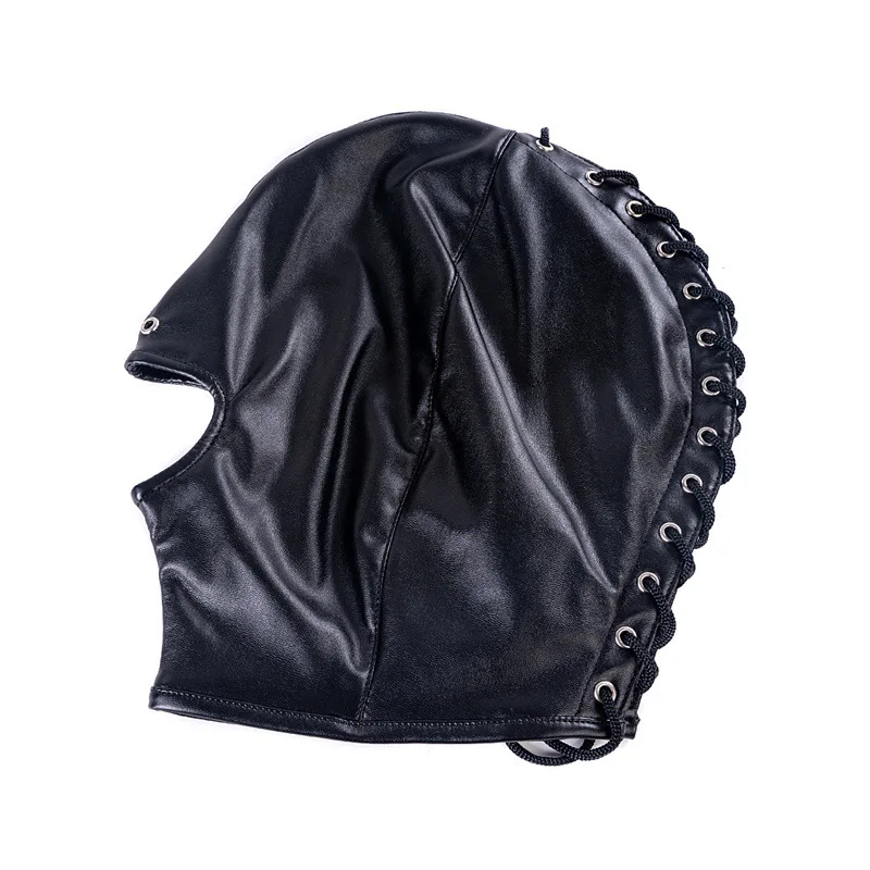 Open Mouth Slave Sex Party Mask for Women Men SM Leather Hood Blindfold Head Harness Mask Bdsm Bondage Fetish Erotic Tool Adult