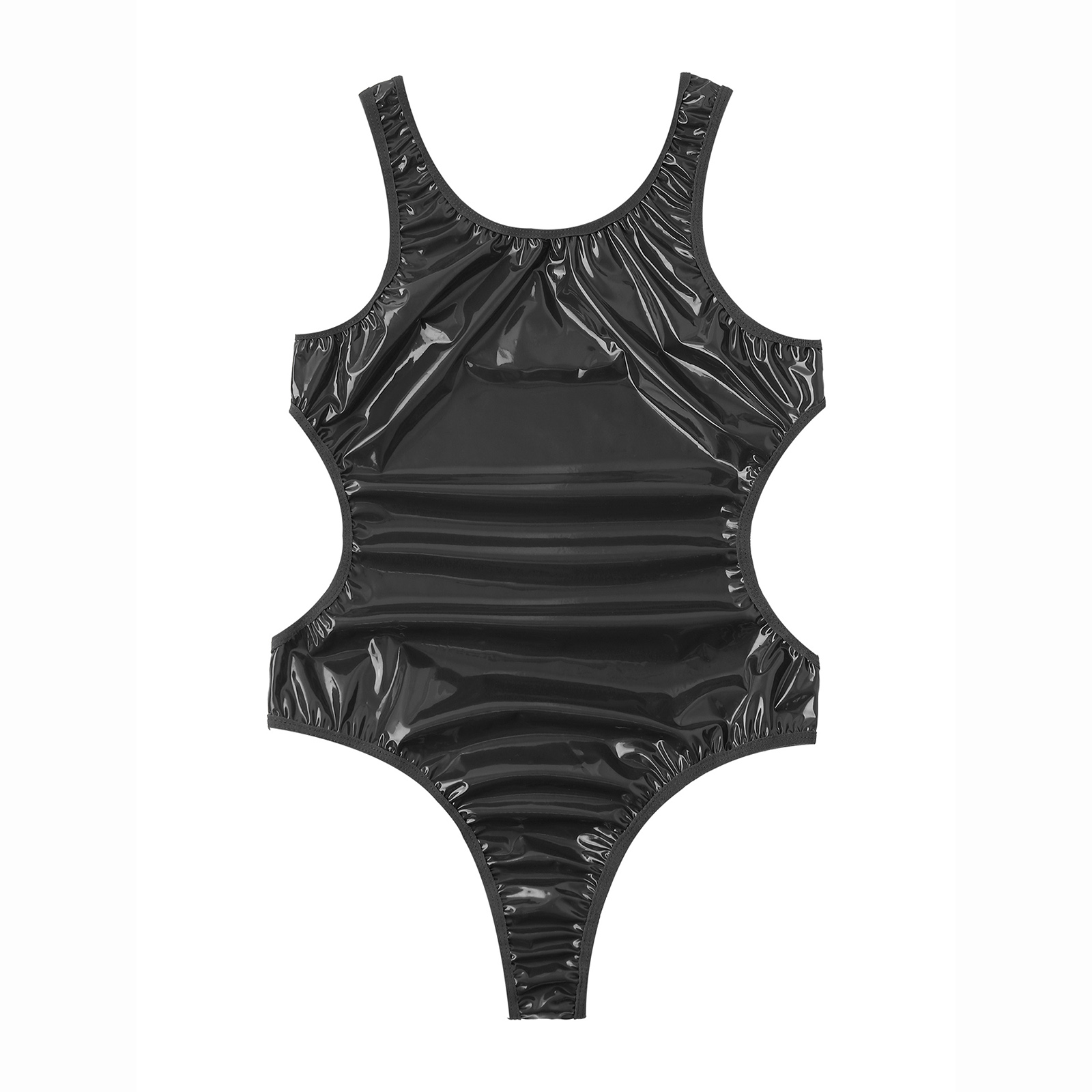 Mens Wet Look Patent Leather Bodysuit One-Piece Swimsuit Pool Party Swimwear Open Back U Neck Sleeveless Jumpsuit Leotard