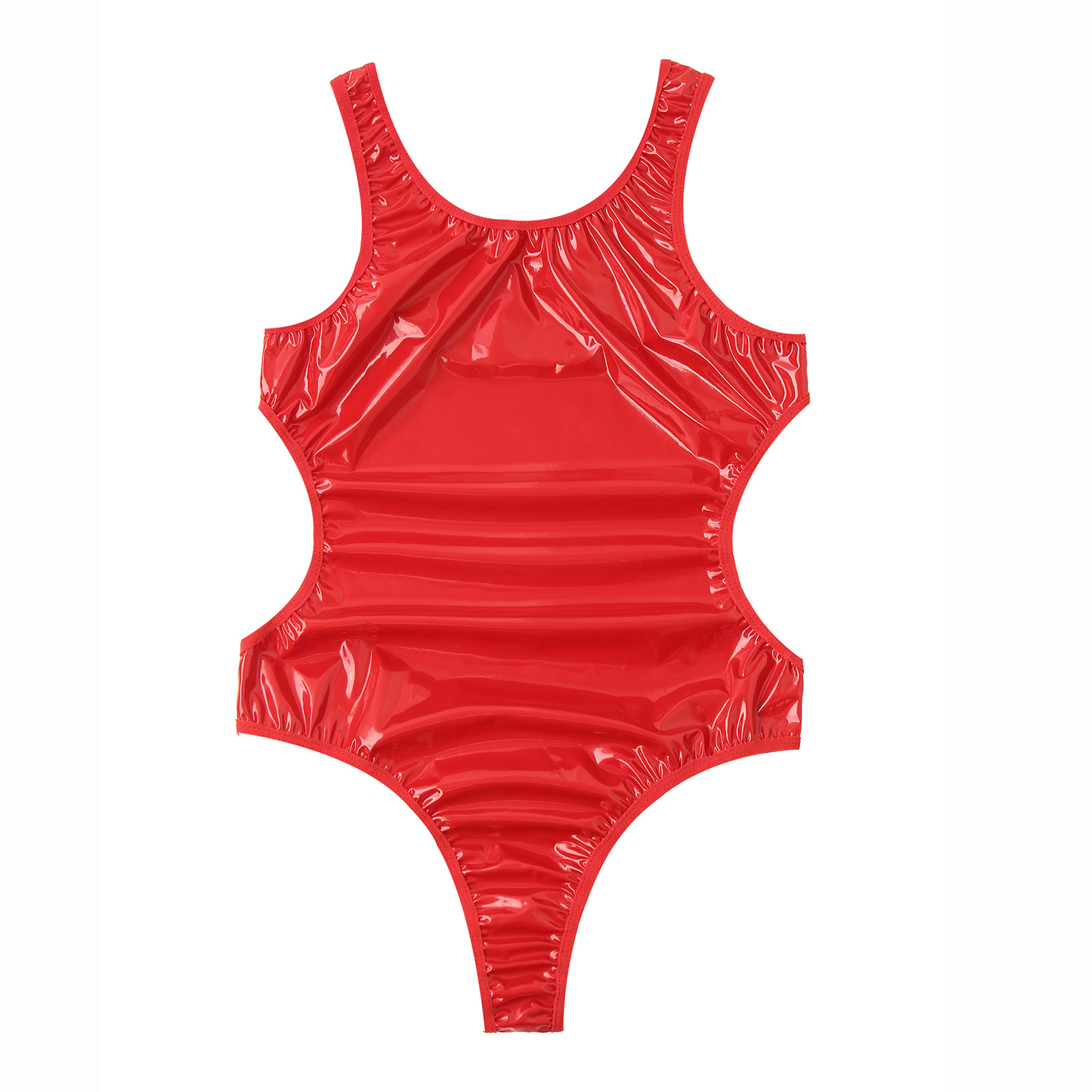 Mens Wet Look Patent Leather Bodysuit One-Piece Swimsuit Pool Party Swimwear Open Back U Neck Sleeveless Jumpsuit Leotard