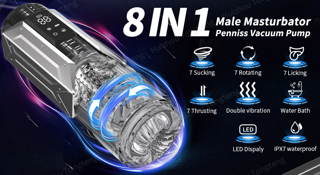 IPX7 LED Automatic Male Masturbator Cup 7 Sucking Rotating Licking Thusting Modes Pocket Pussy Stroker Blowjob Sex Toys For Men