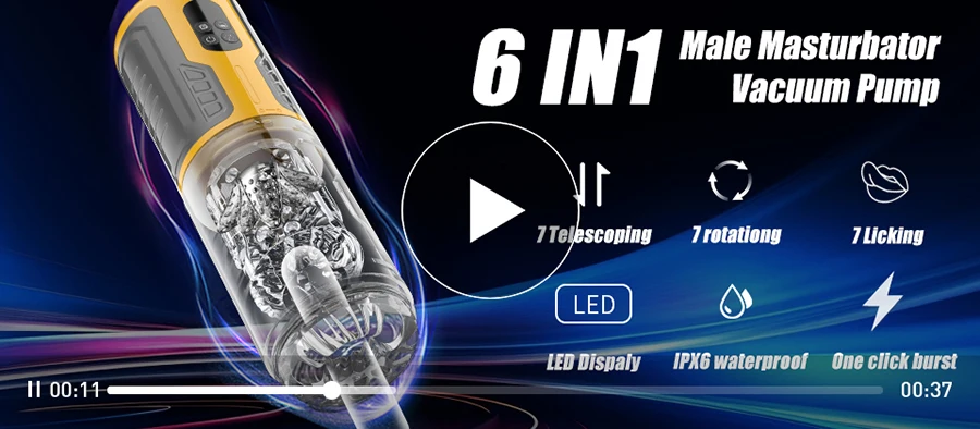 IPX7 LED Automatic Male Masturbator Cup 7 Sucking Rotating Licking Thusting Modes Pocket Pussy Stroker Blowjob Sex Toys For Men