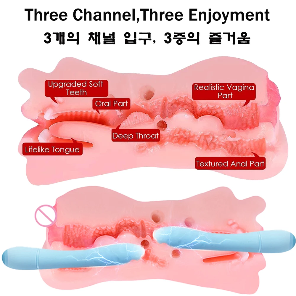 3 IN 1 Sex Toys Masturbation For Men Deep Throat Artificial Real Pussy Oral Male MasturbatorBlowjob Realistic Rubber Vagina