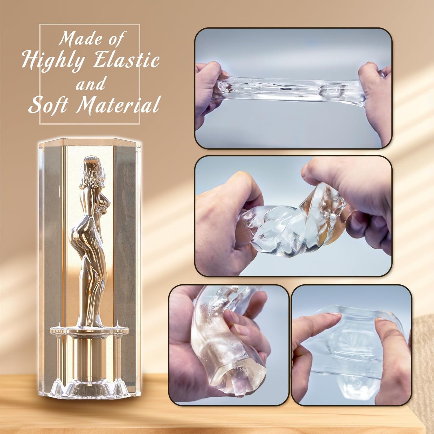 HESEKS Transparent Crystal Male Masturbator Realistic Pocket Pussy Sleeve Blowjob Soft Stretchy Stroker Sex Toys for Men