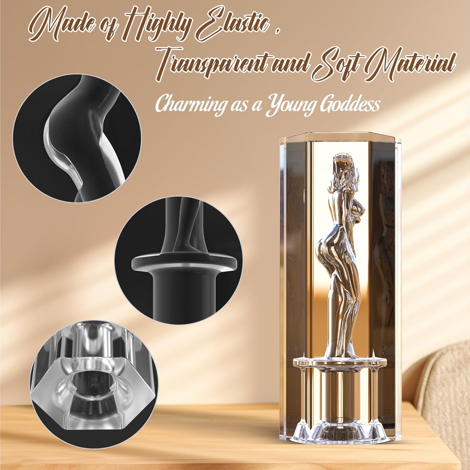 HESEKS Transparent Crystal Male Masturbator Realistic Pocket Pussy Sleeve Blowjob Soft Stretchy Stroker Sex Toys for Men