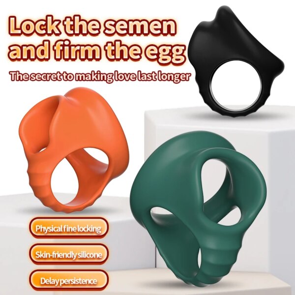 Silicone 4 Holes Penis Ring SM Testicle Bondage Ball Stretcher Cock Cage Semen Lock Dick Enlarger Male Masturbation Sex Supplies