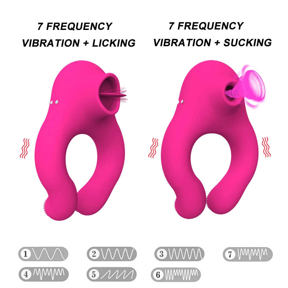 Delayed Ejaculation Vibrating Cock Ring Soft Material Sucking Licking Clit Stimulator Scrotum Penis Massager Sex Toys for Couple